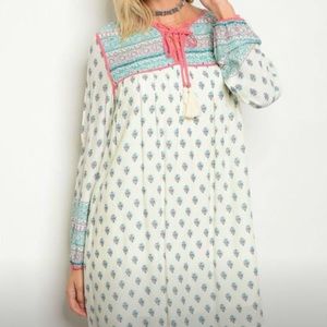 Cream, Teal & Coral Dress